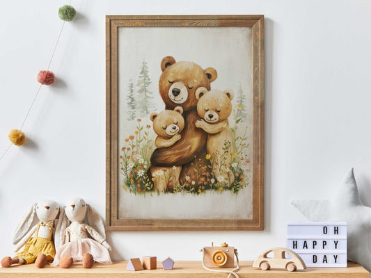 Cute Bear Prints, Family Portrait, Wildflower Kids Room Decor - WildfieldPrints