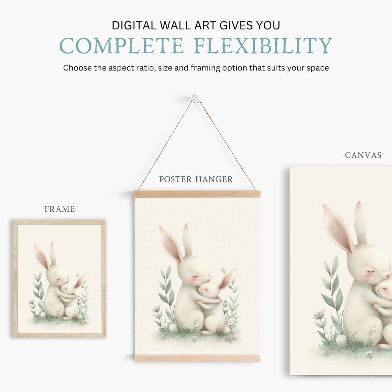 Mother Rabbit Wall Art – Animal Nursery Print for Boys & Girls