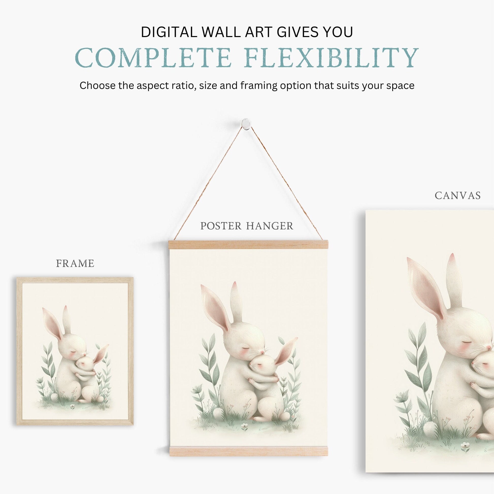 Cute Bunny Nursery Art Print, Animal Nursery Decor, Woodland Baby Animals, Nursery Decor, Baby Shower Gift, PRINTABLE Animal Nursery Art - My Store