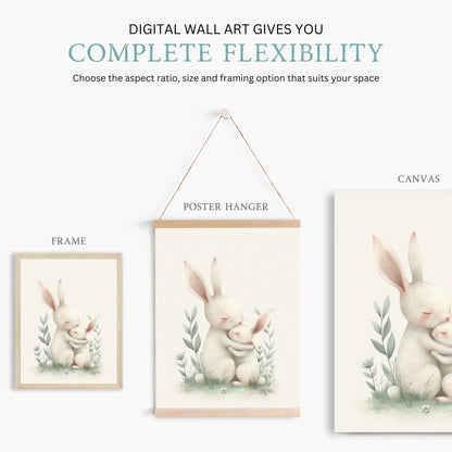 Cute Bunny Nursery Art Print, Animal Nursery Decor, Woodland Baby Animals, Nursery Decor, Baby Shower Gift, PRINTABLE Animal Nursery Art - My Store