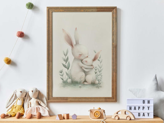 Cute Bunny Nursery Art Print, Animal Nursery Decor, Woodland Baby Animals, Nursery Decor, Baby Shower Gift, PRINTABLE Animal Nursery Art - My Store