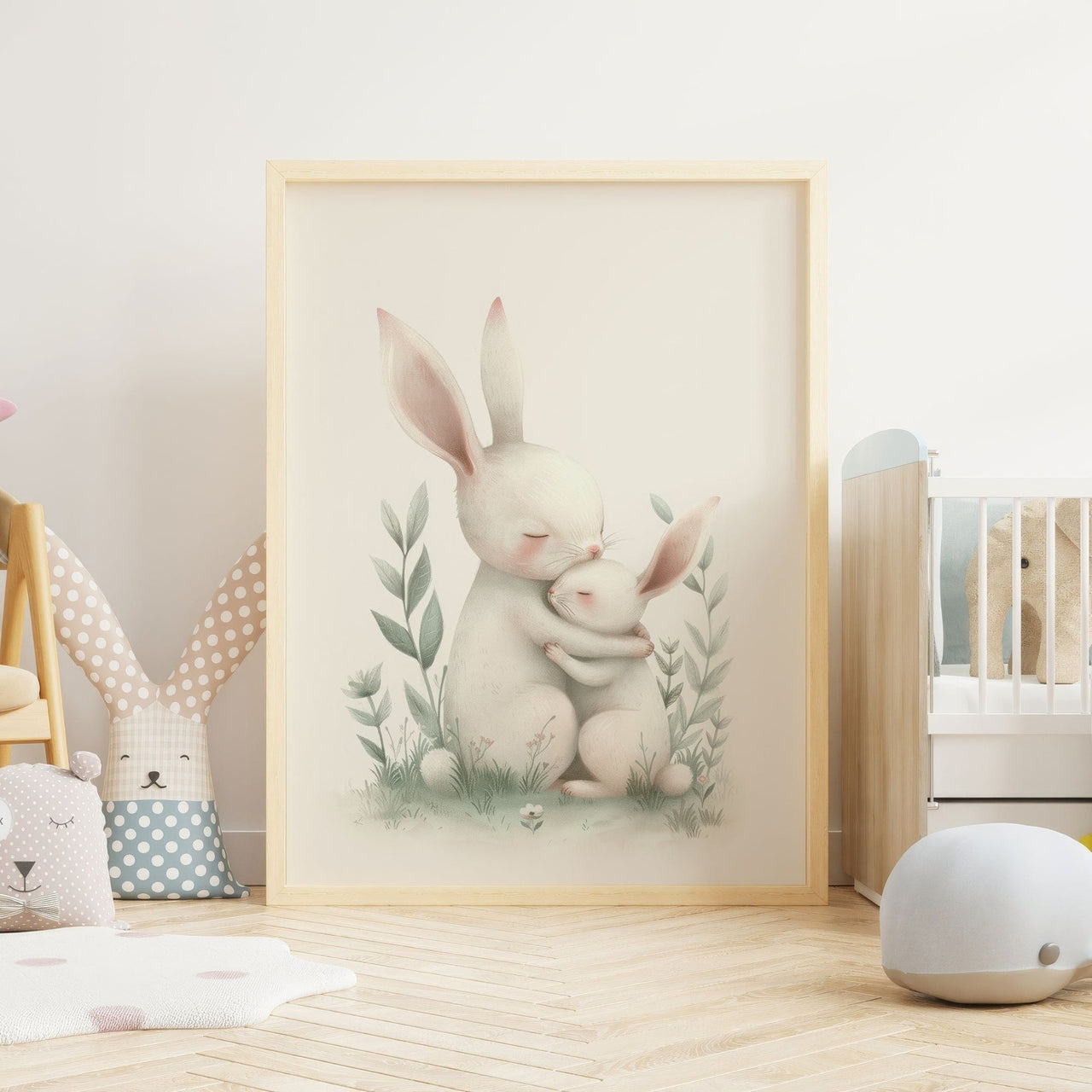 Mother Rabbit Wall Art – Animal Nursery Print for Boys & Girls