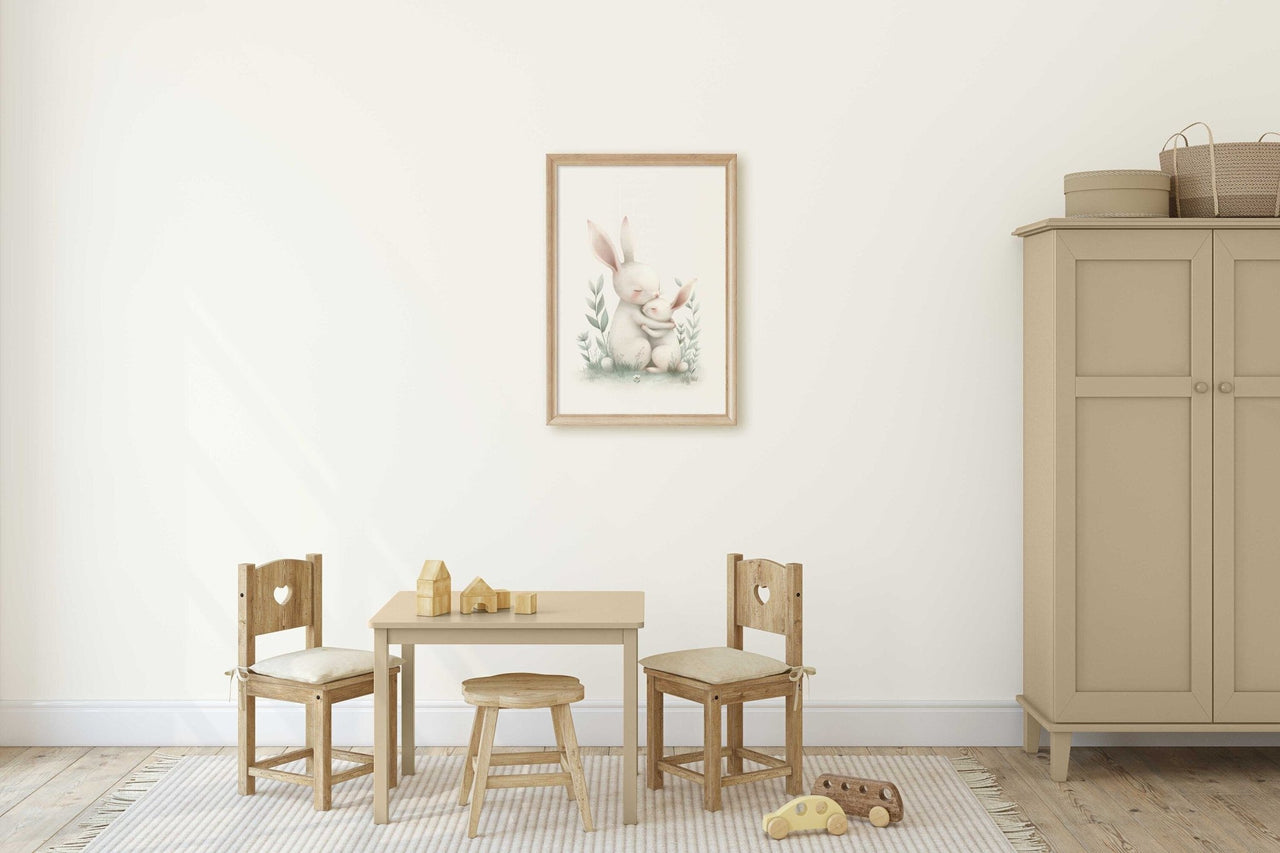 Mother Rabbit Wall Art – Animal Nursery Print for Boys & Girls