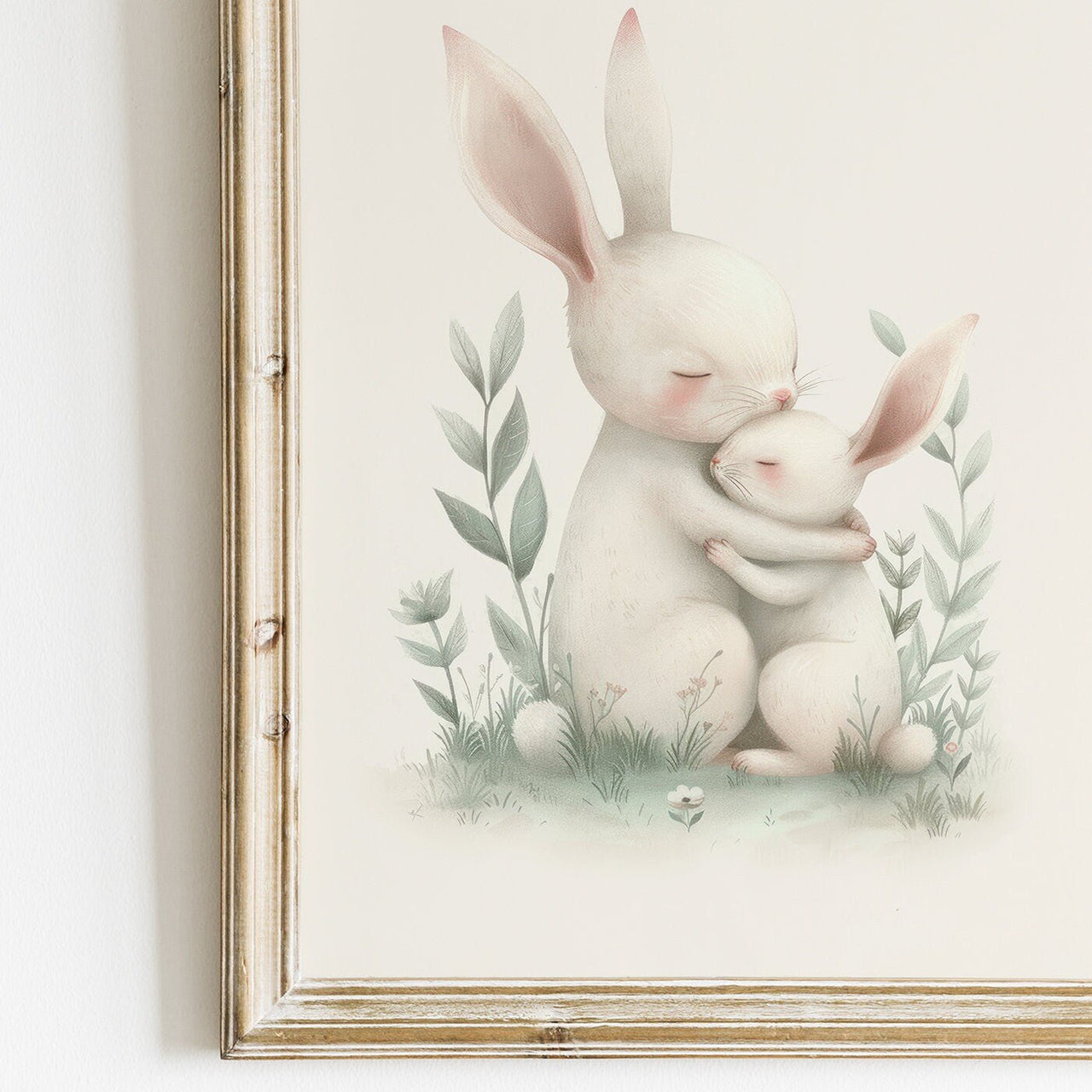 Mother Rabbit Wall Art – Animal Nursery Print for Boys & Girls