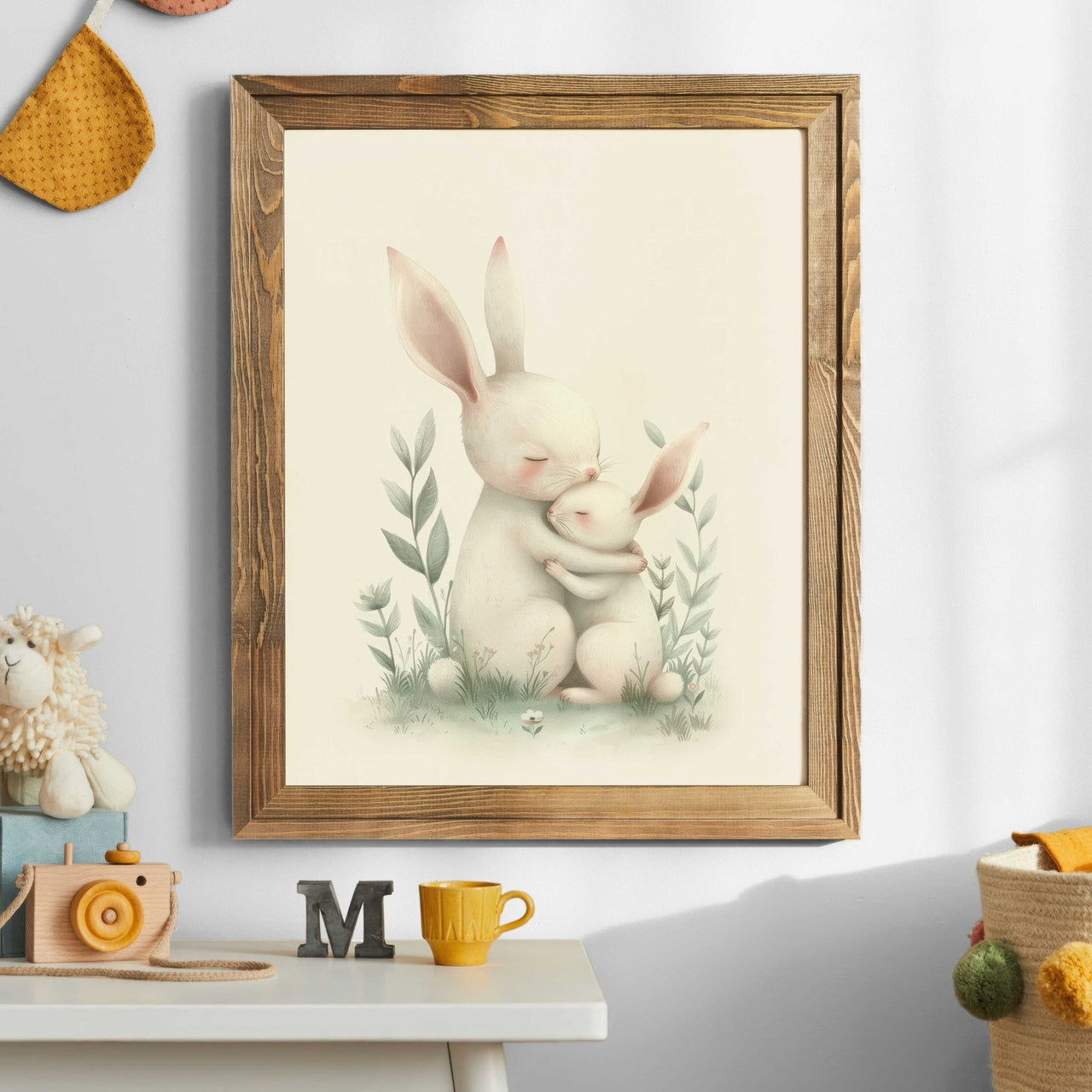 Mother Rabbit Wall Art – Animal Nursery Print for Boys & Girls