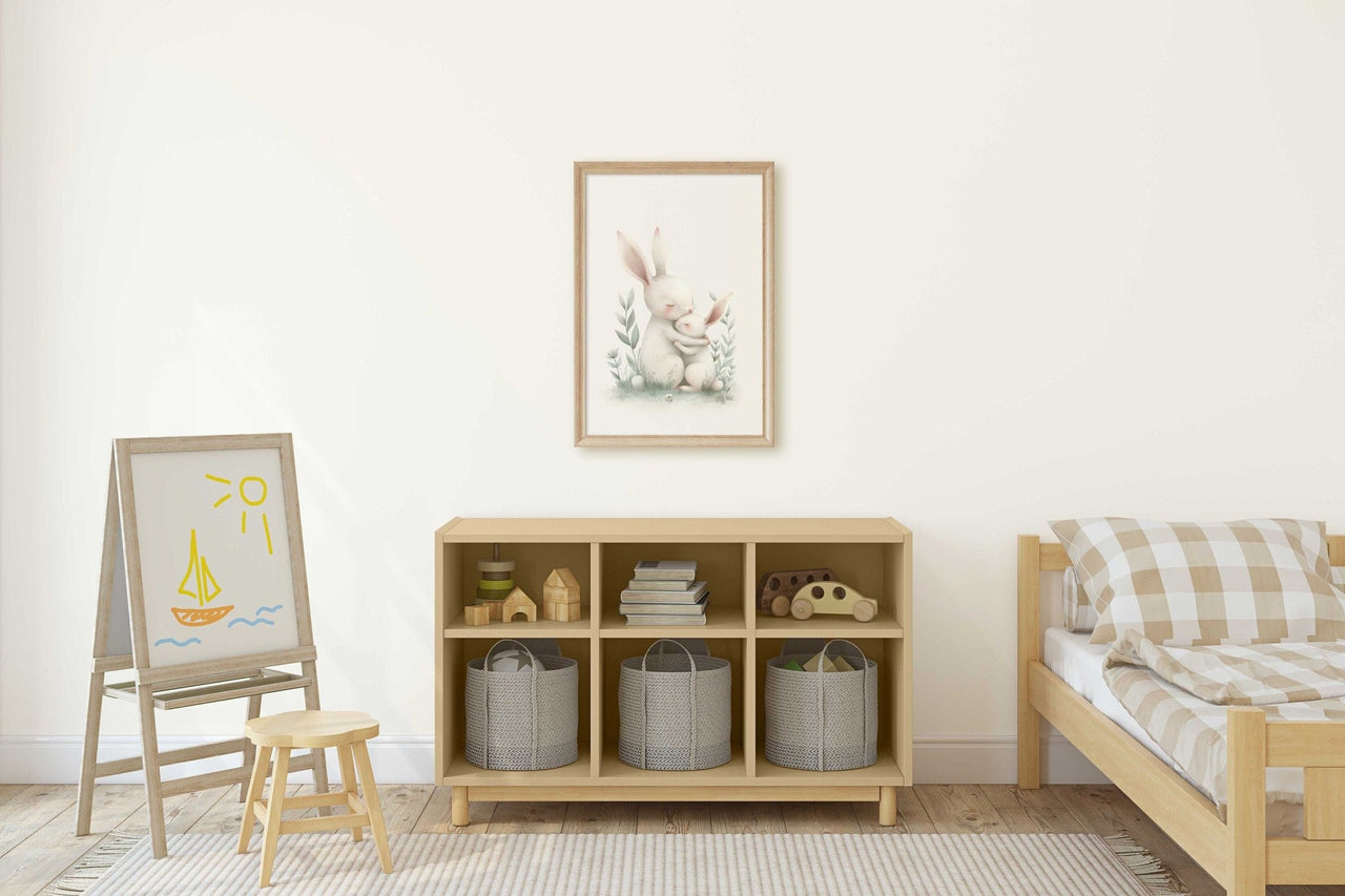 Mother Rabbit Wall Art – Animal Nursery Print for Boys & Girls