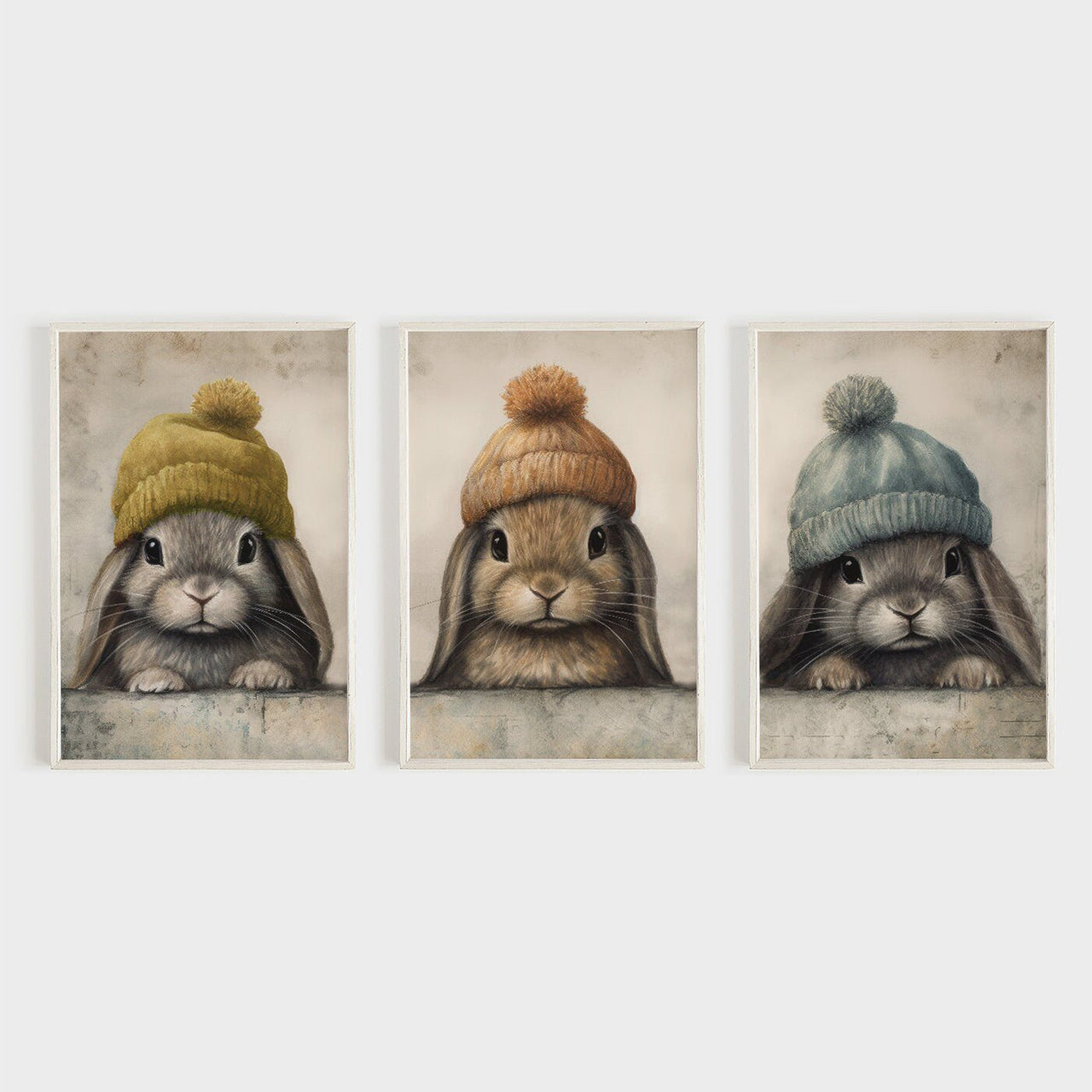 Vintage Bunny Wall Art – Animal Nursery Print • Set of 3