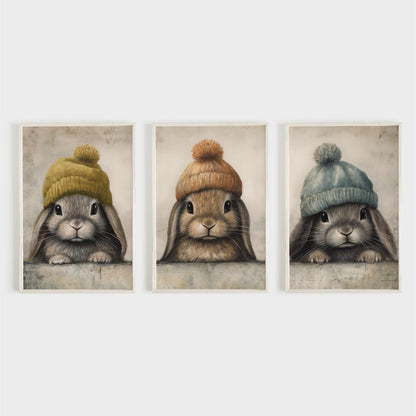 Cute Bunny Nursery Decor, Vintage Baby Animals Wall Art, Forest Theme - WildfieldPrints