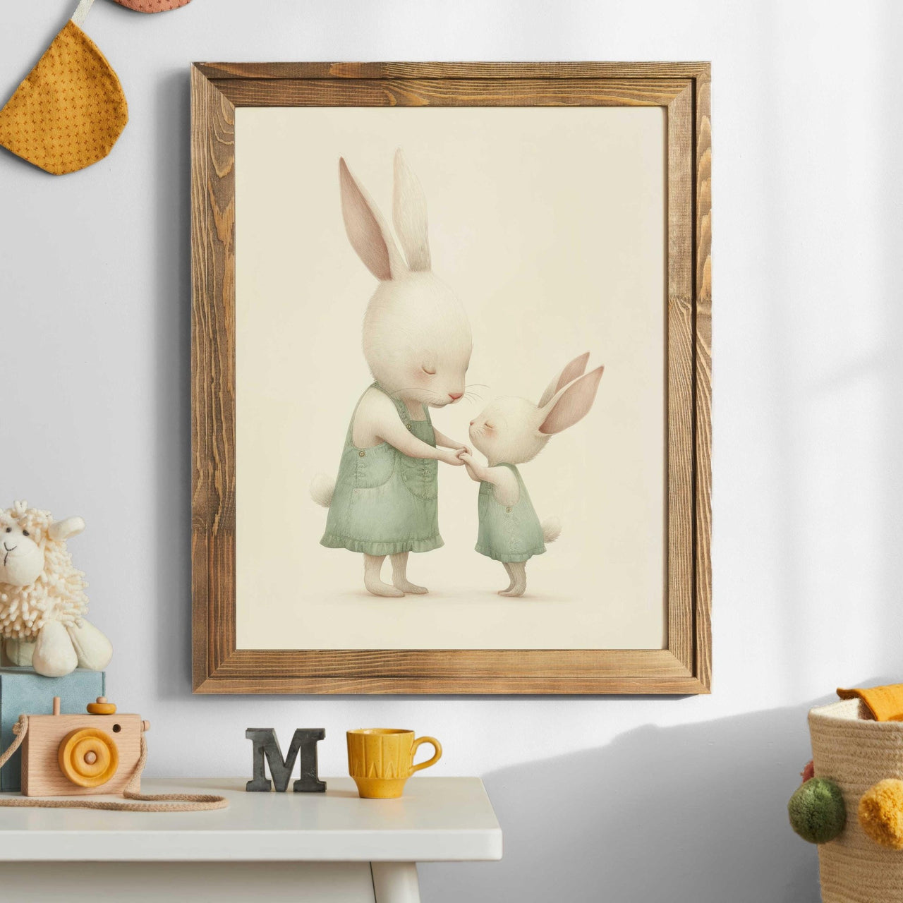 Cute Bunny Nursery Print – Woodland Animal Wall Art for Baby's Room