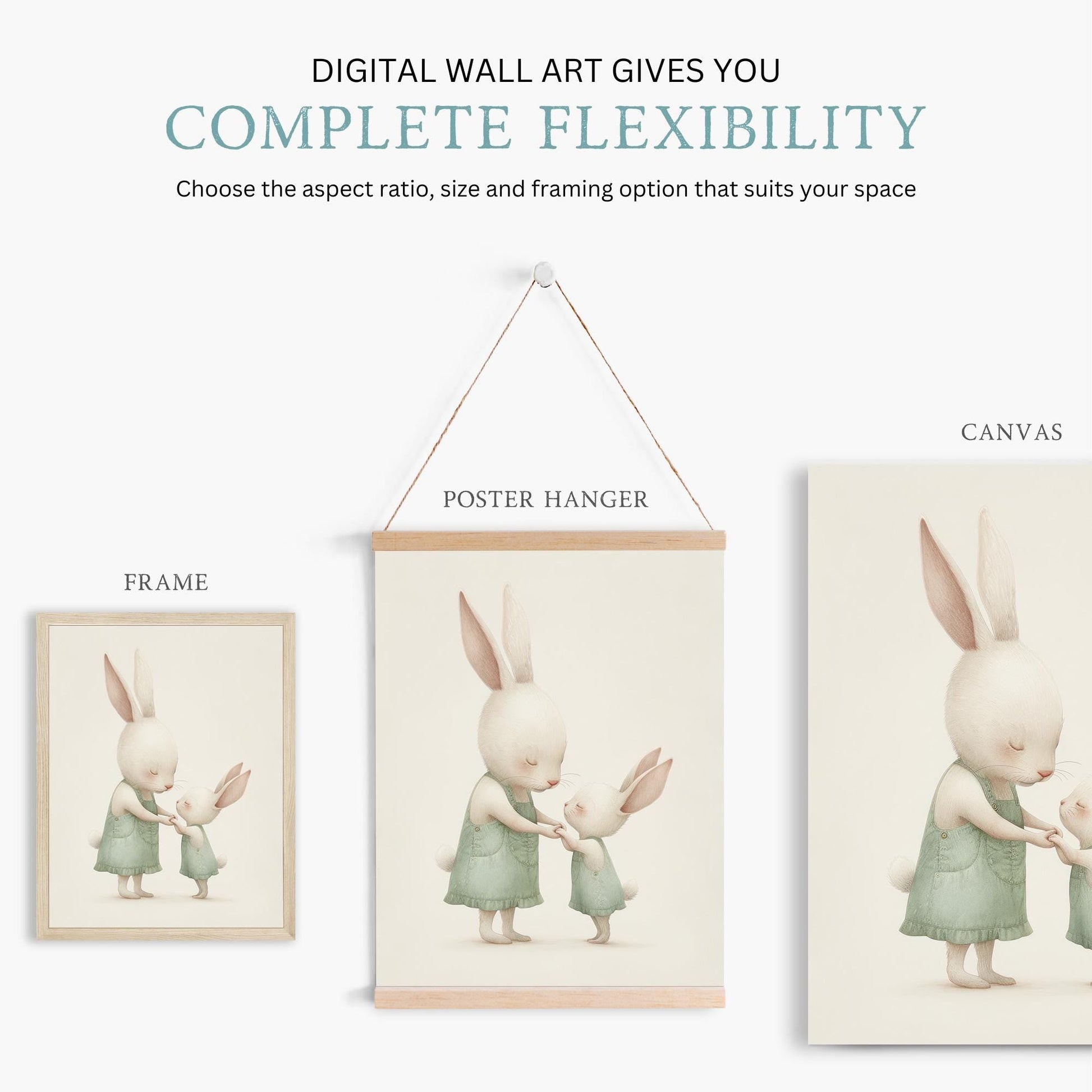 Cute Bunny Nursery Print, Woodland Animal Decor, Baby Shower Gift - WildfieldPrints
