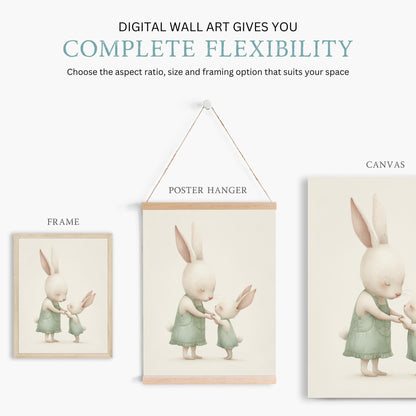 Cute Bunny Nursery Print, Woodland Animal Decor, Baby Shower Gift - WildfieldPrints