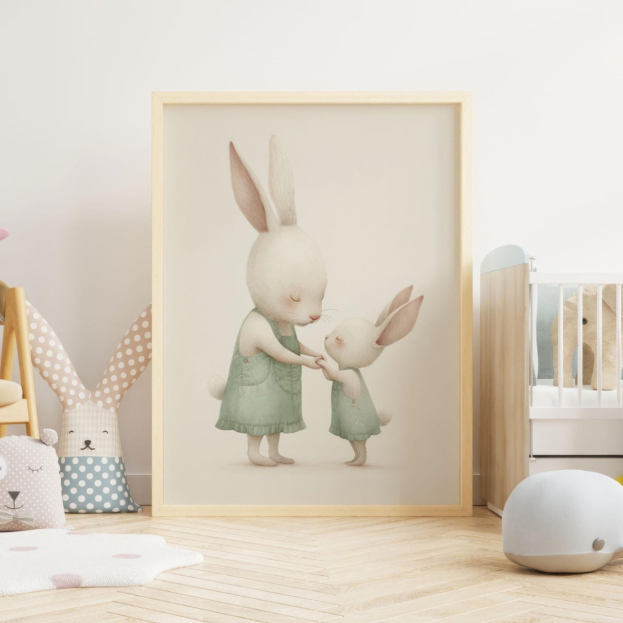 Cute Bunny Nursery Print – Woodland Animal Wall Art for Baby's Room