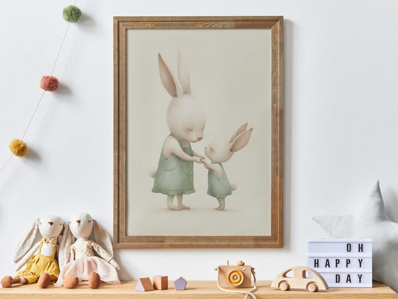 Cute Bunny Nursery Print – Woodland Animal Wall Art for Baby's Room