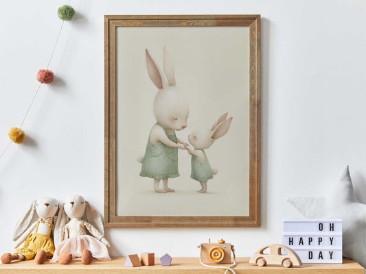 Cute Bunny Nursery Print, Woodland Animal Decor, Baby Shower Gift - WildfieldPrints
