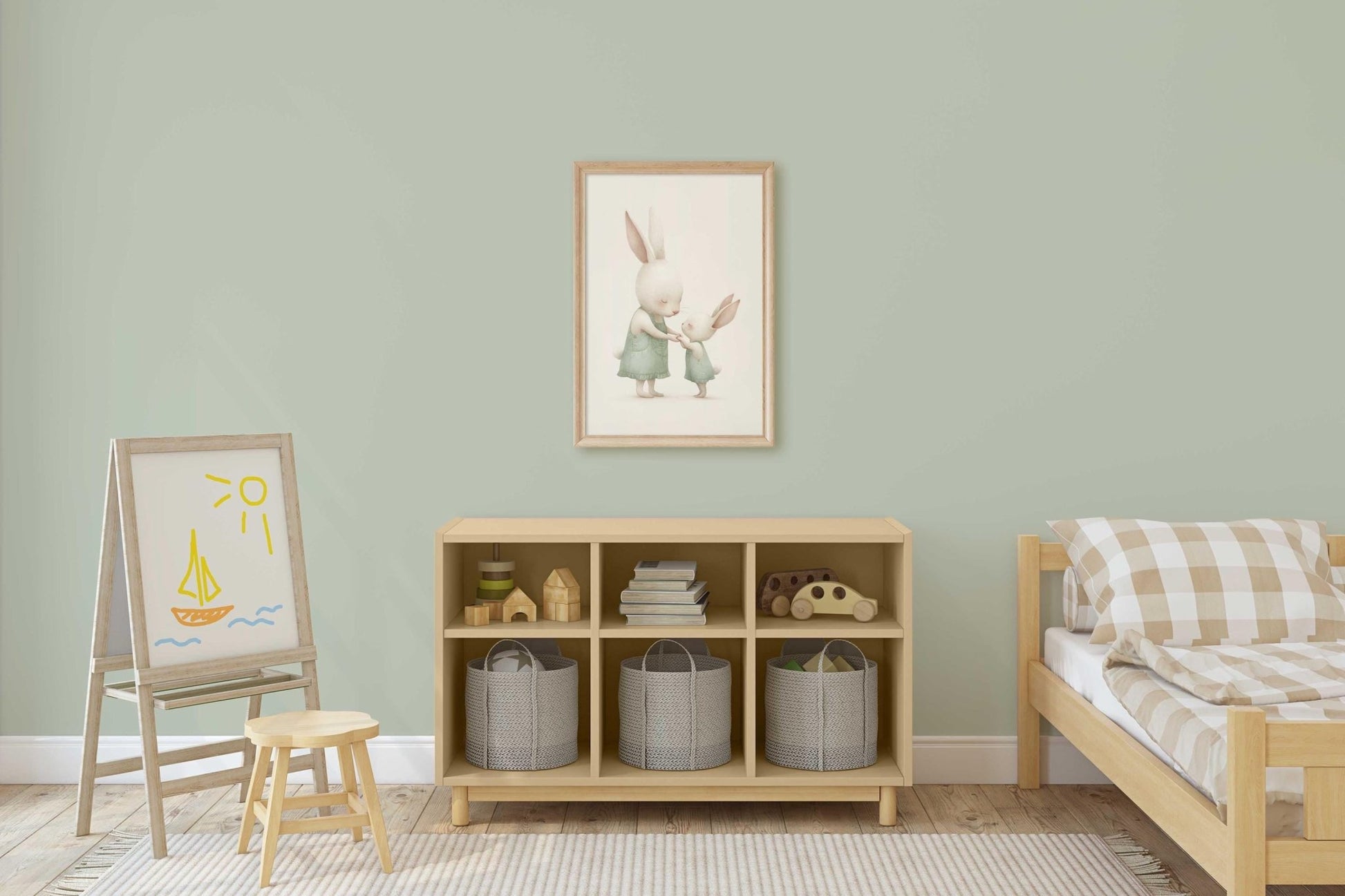 Cute Bunny Nursery Print, Woodland Animal Decor, Baby Shower Gift - WildfieldPrints
