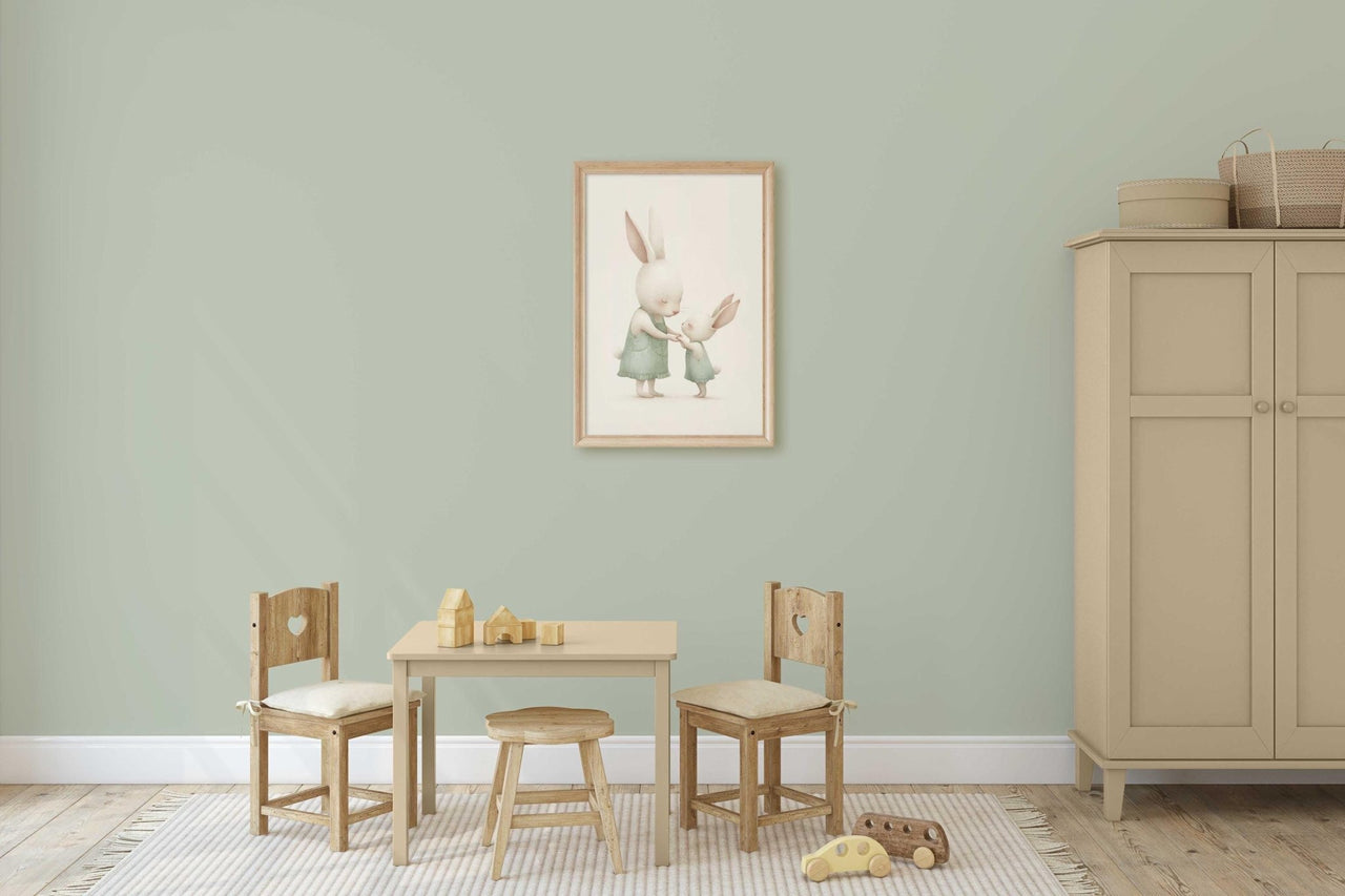 Cute Bunny Nursery Print – Woodland Animal Wall Art for Baby's Room