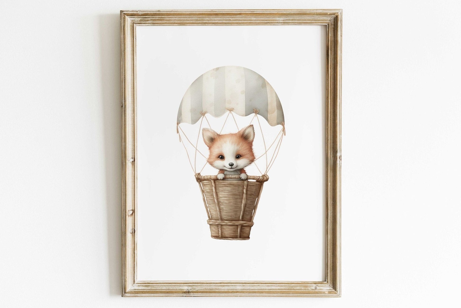 Cute Fox Nursery Art, Bear Balloon Decor, Hot Air Balloon Print - WildfieldPrints