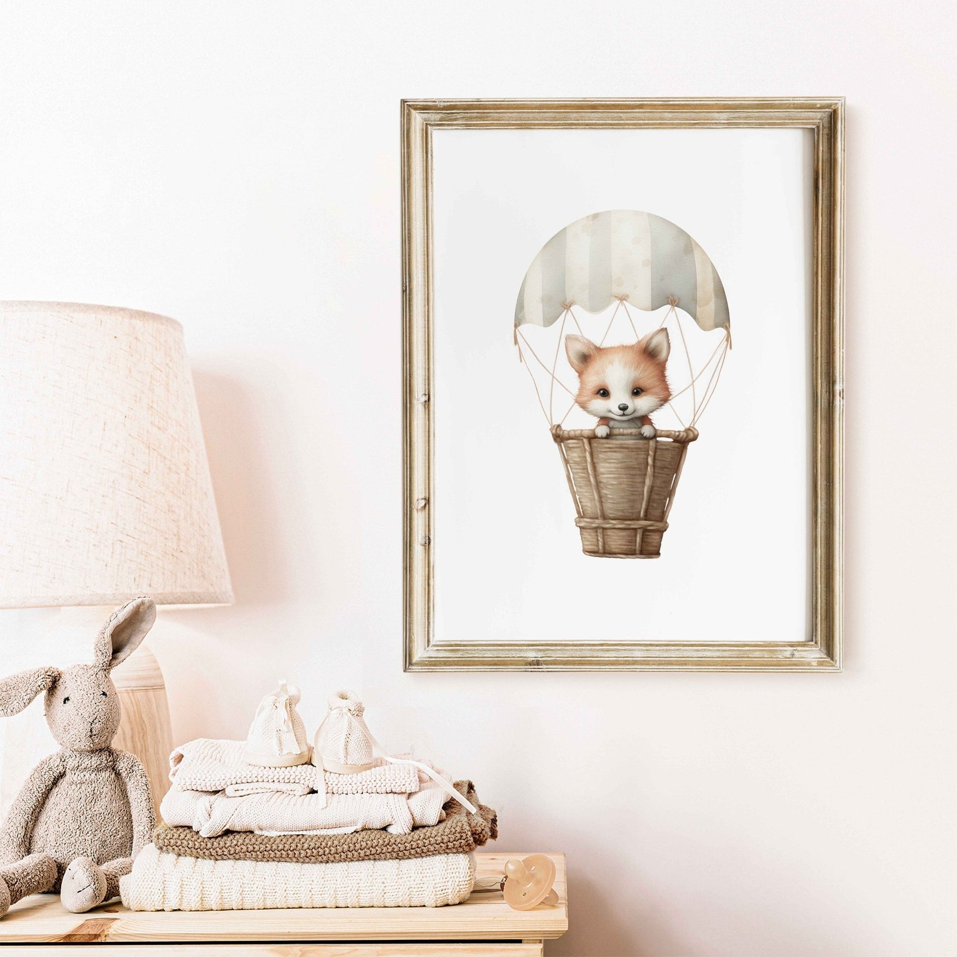 Cute Fox Nursery Art, Bear Balloon Decor, Hot Air Balloon Print - WildfieldPrints