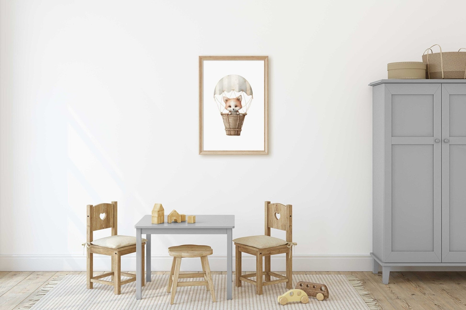 Cute Fox Nursery Art, Bear Balloon Decor, Hot Air Balloon Print - WildfieldPrints