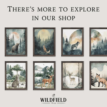 Cute Hare in Winter Forest, Vintage Watercolor Wall Art, Nursery Decor - WildfieldPrints