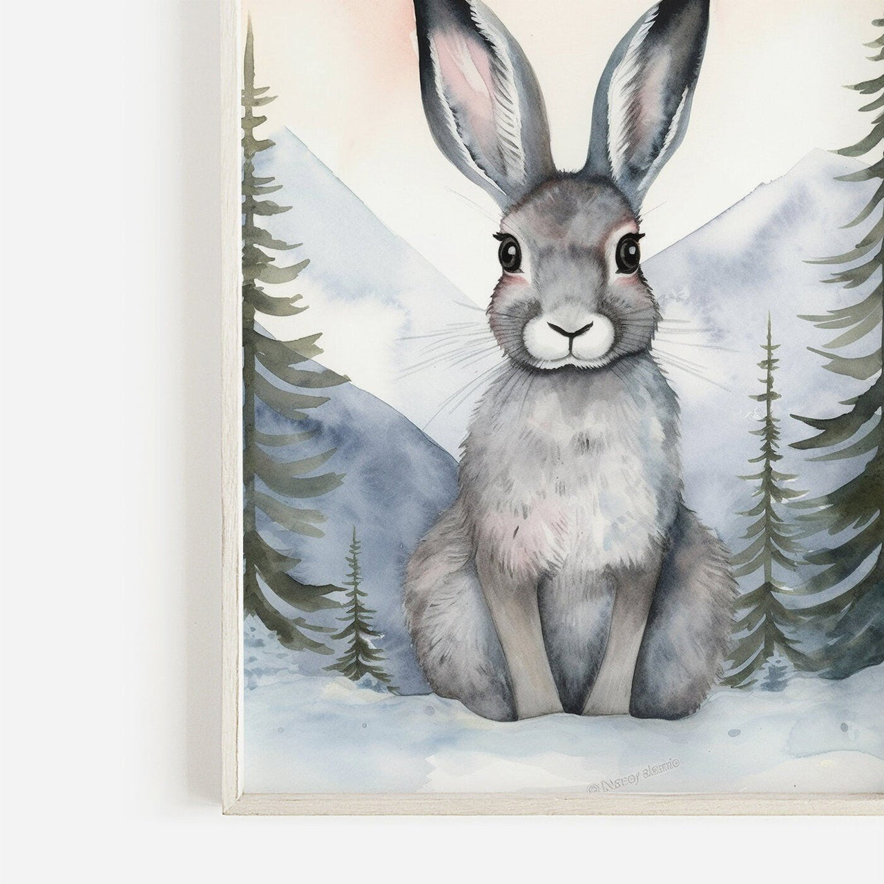 Winter Forest Hare Wall Art – Animal Nursery Print