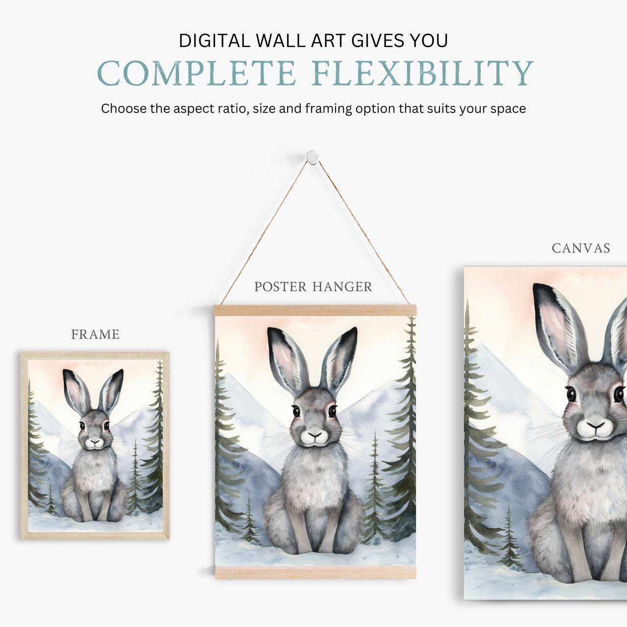 Winter Forest Hare Wall Art – Animal Nursery Print