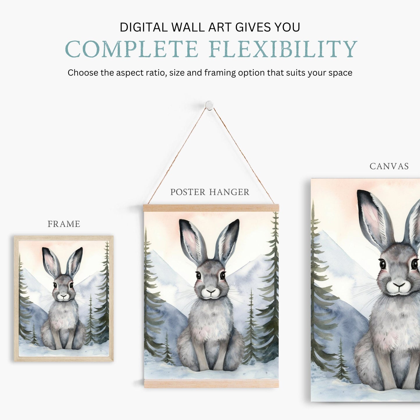 Cute Hare in Winter Forest, Vintage Watercolor Wall Art, Nursery Decor - WildfieldPrints