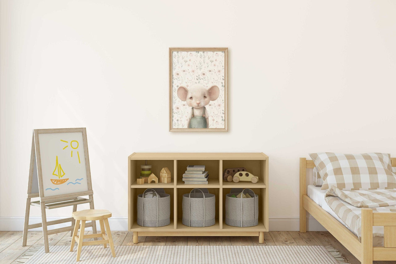 Whimsical Mouse Wall Art – Animal Nursery Print for Girls