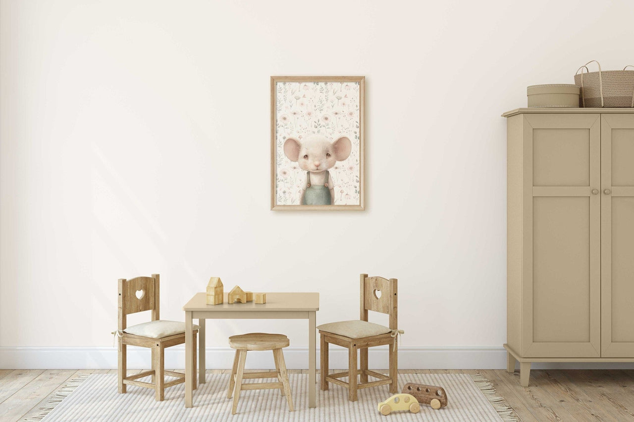 Whimsical Mouse Wall Art – Animal Nursery Print for Girls
