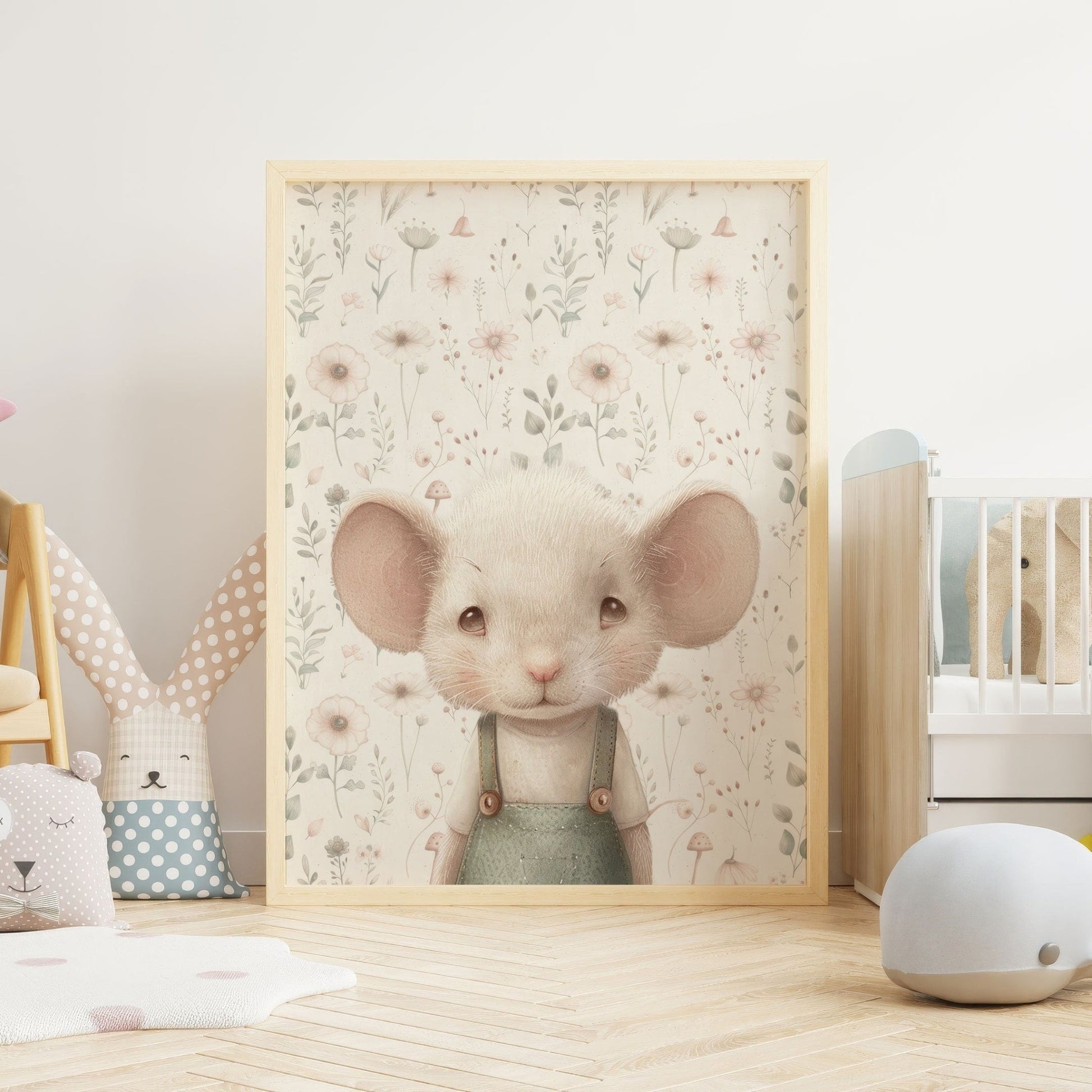 Cute Mouse Nursery Print, Whimsical Animal Decor, Vintage Girls Room Art - WildfieldPrints