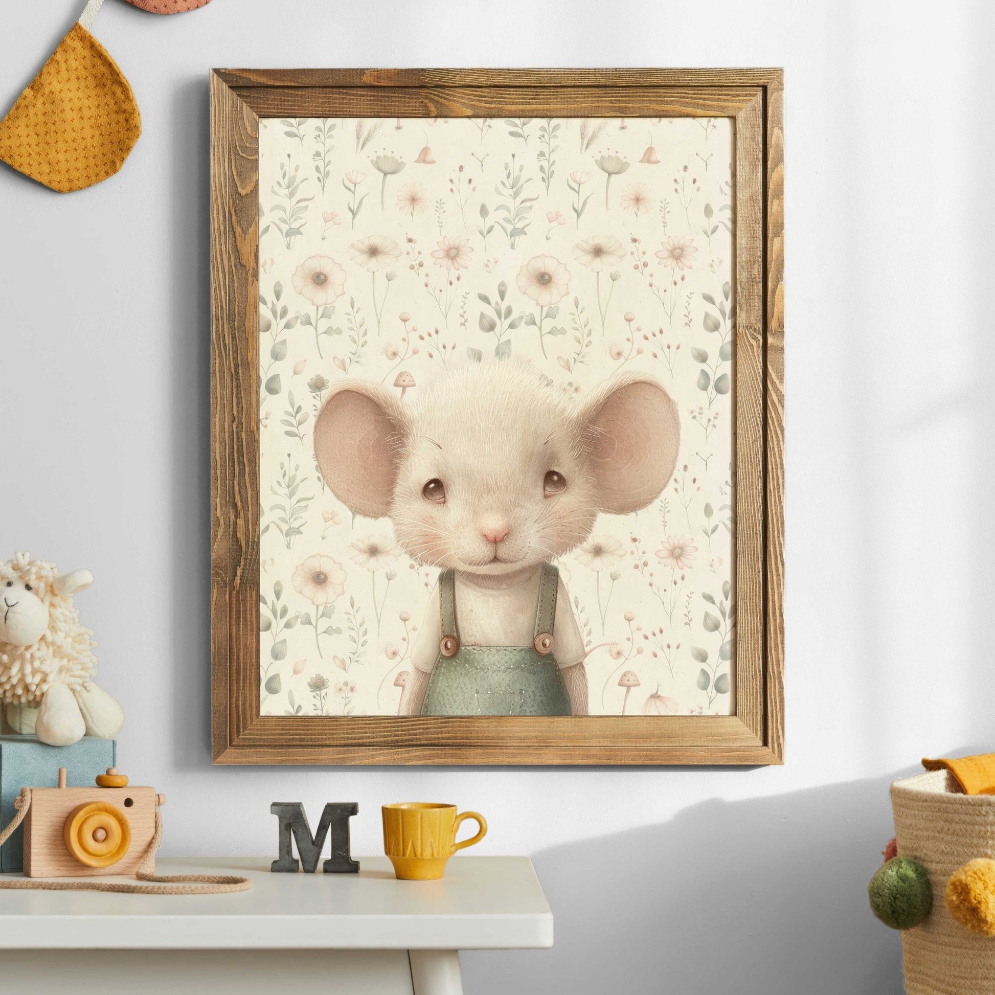Cute Mouse Nursery Print, Whimsical Animal Decor, Vintage Girls Room Art - WildfieldPrints