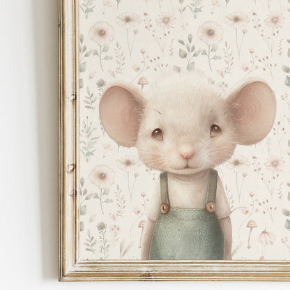 Cute Mouse Nursery Print, Whimsical Animal Decor, Vintage Girls Room Art - WildfieldPrints