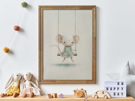 Cute Mouse Print, Whimsical Nursery Decor, Vintage Girls Room Art - WildfieldPrints