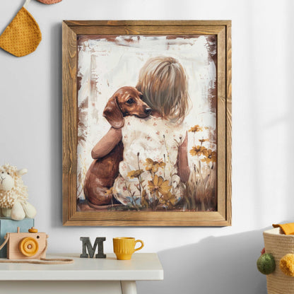 Dachshund Nursery Art, Brown Dachshund Art, Dachshund Baby Shower Decor, Vintage Dog Print, Dachshund Art Print Girls Room,Printable Dog Art - My Store