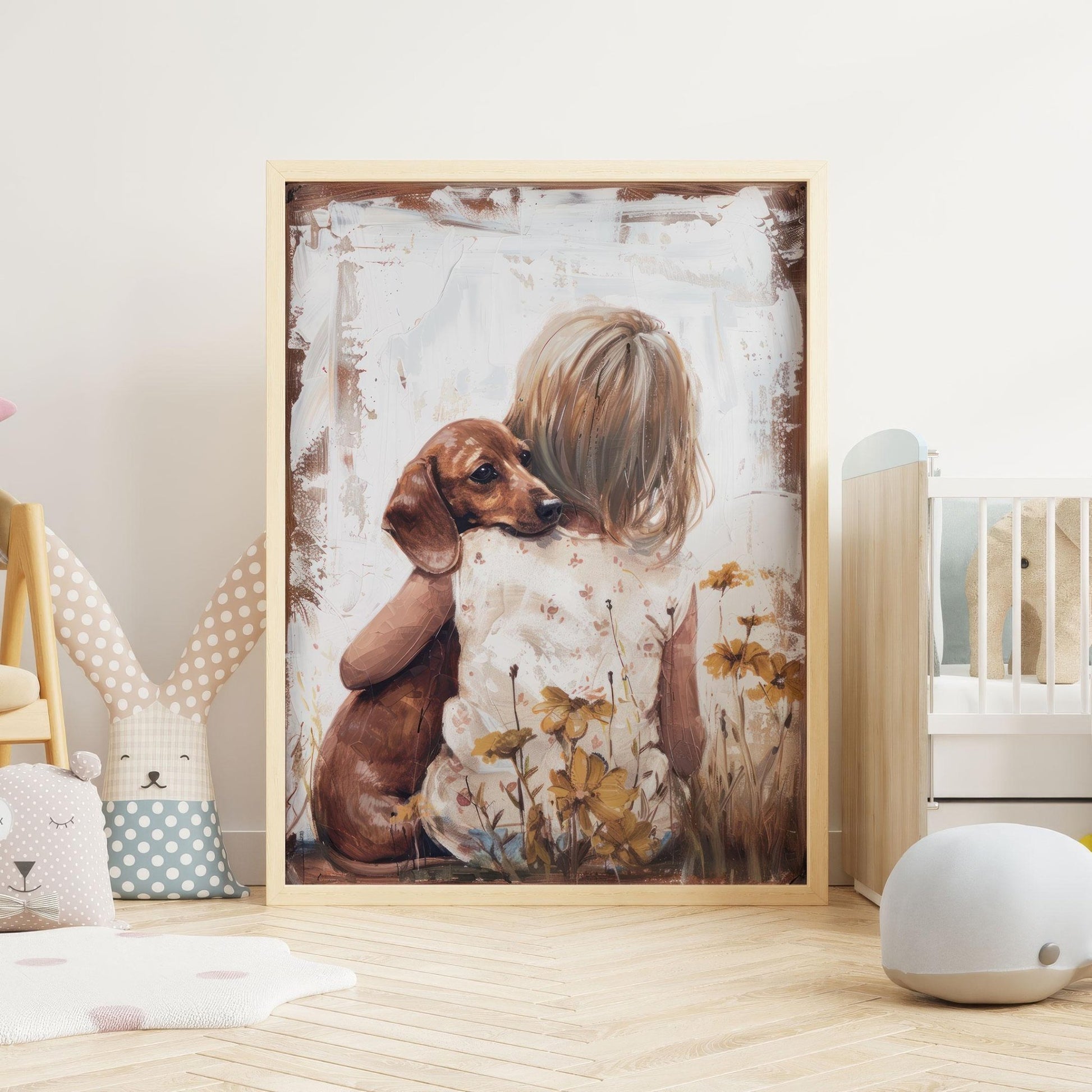Dachshund Nursery Art, Brown Dachshund Art, Dachshund Baby Shower Decor, Vintage Dog Print, Dachshund Art Print Girls Room,Printable Dog Art - My Store