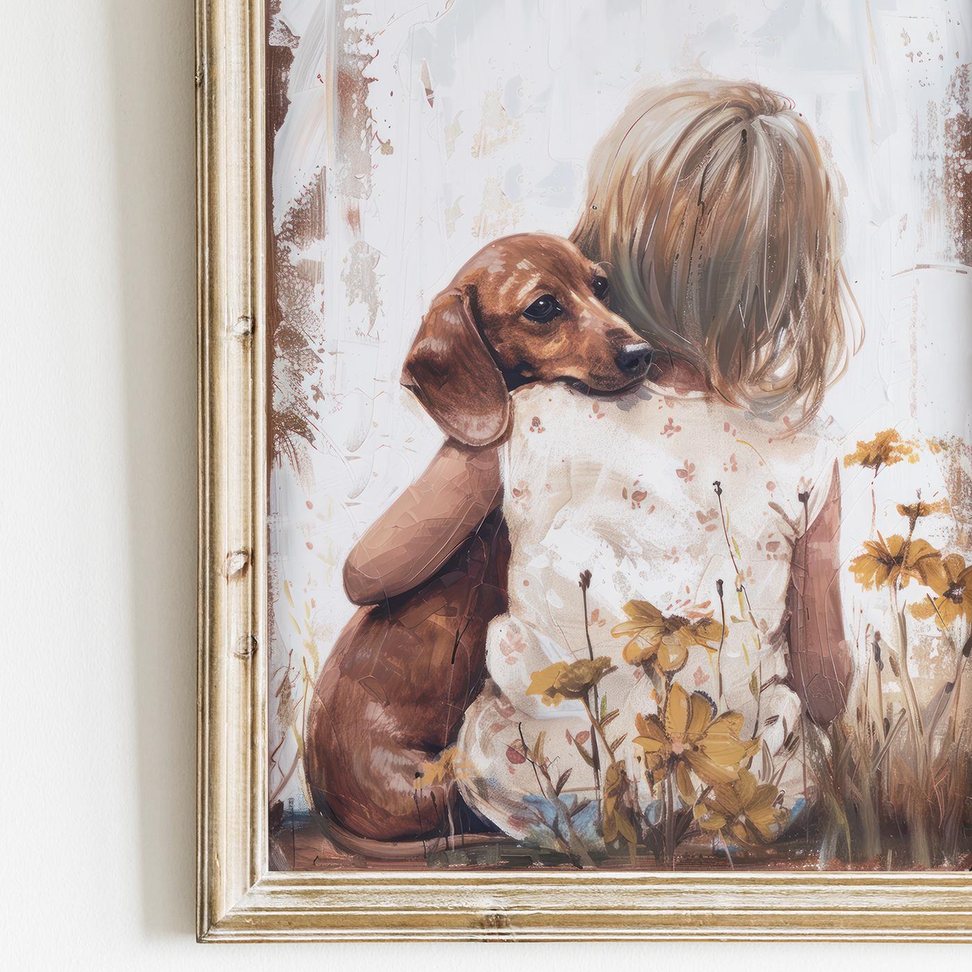 Dachshund Nursery Art, Brown Dachshund Art, Dachshund Baby Shower Decor, Vintage Dog Print, Dachshund Art Print Girls Room,Printable Dog Art - My Store