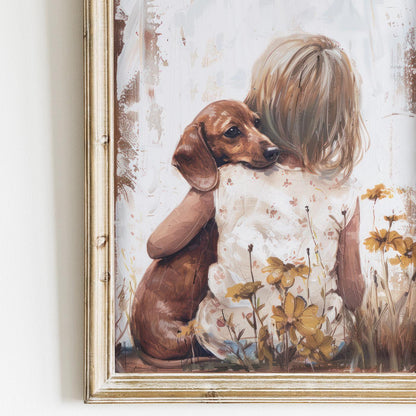Dachshund Nursery Art, Brown Dachshund Art, Dachshund Baby Shower Decor, Vintage Dog Print, Dachshund Art Print Girls Room,Printable Dog Art - My Store