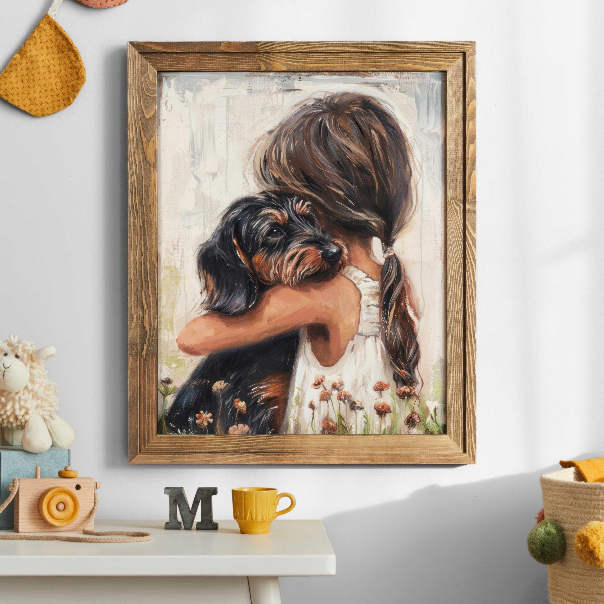 Dachshund Nursery Decor, Wire Haired Dog Art, Black and Brown Print - WildfieldPrints