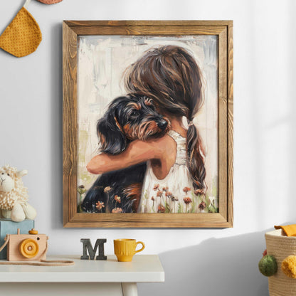 Dachshund Nursery Decor, Wire Haired Dog Art, Black and Brown Print - WildfieldPrints