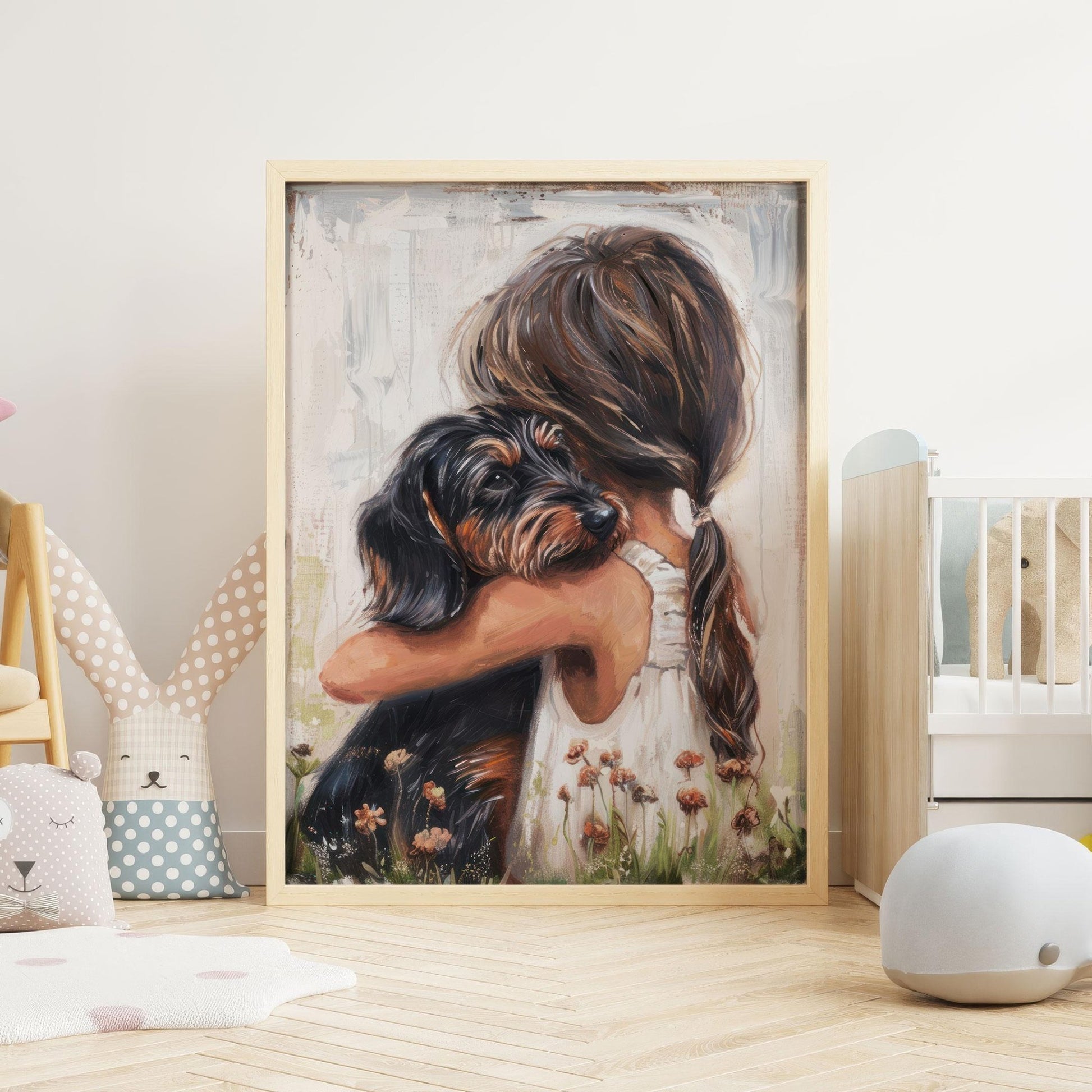 Dachshund Nursery Decor, Wire Haired Dog Art, Black and Brown Print - WildfieldPrints