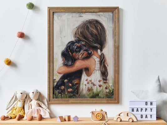 Dachshund Nursery Decor, Wire Haired Dog Art, Black and Brown Print - WildfieldPrints