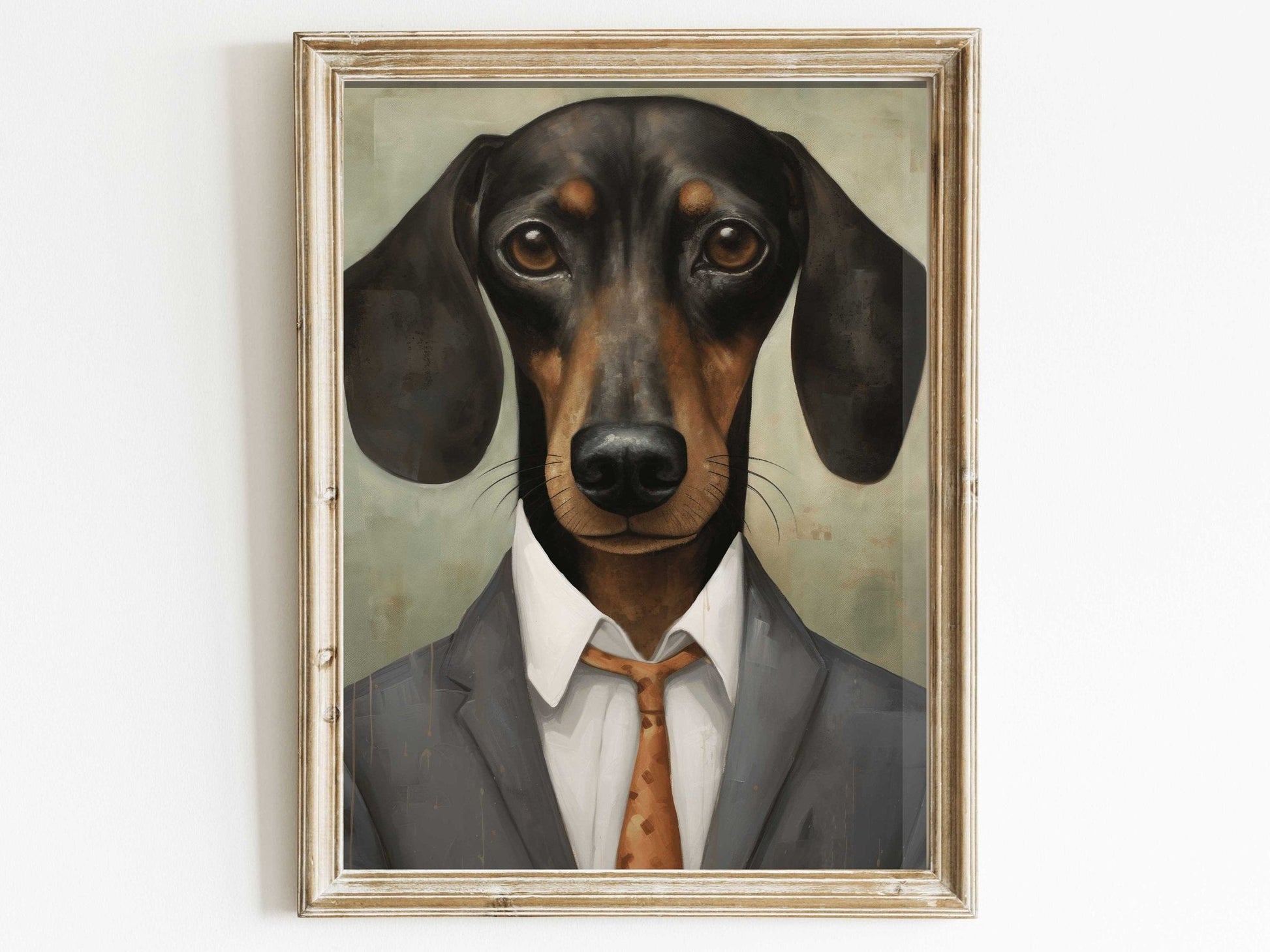 Dachshund Portrait Art, Whimsical Dog Decor, Rustic Wall Print - WildfieldPrints