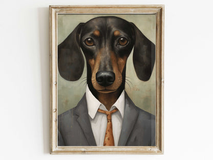 Dachshund Portrait Art, Whimsical Dog Decor, Rustic Wall Print - WildfieldPrints