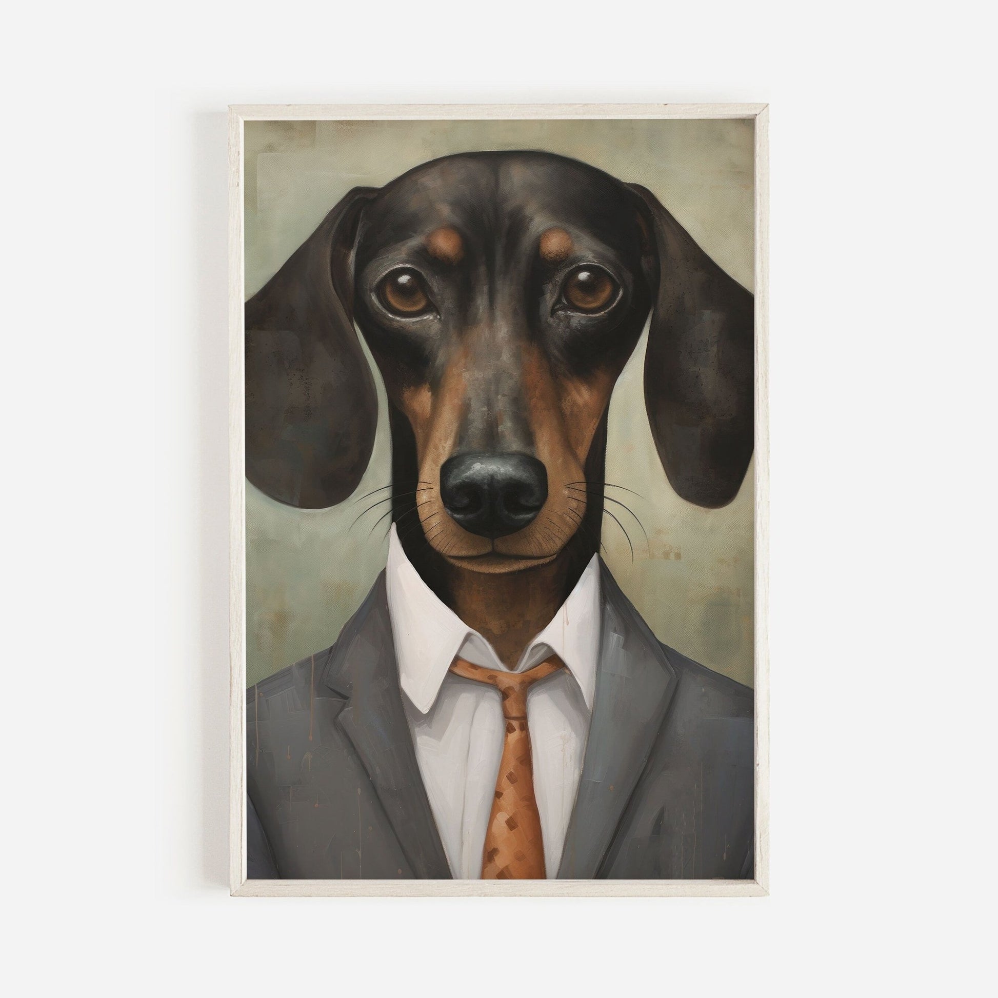 Dachshund Portrait Art, Whimsical Dog Decor, Rustic Wall Print - WildfieldPrints