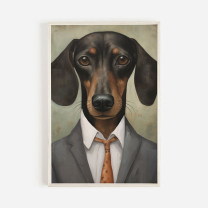 Dachshund Portrait Art, Whimsical Dog Decor, Rustic Wall Print - WildfieldPrints