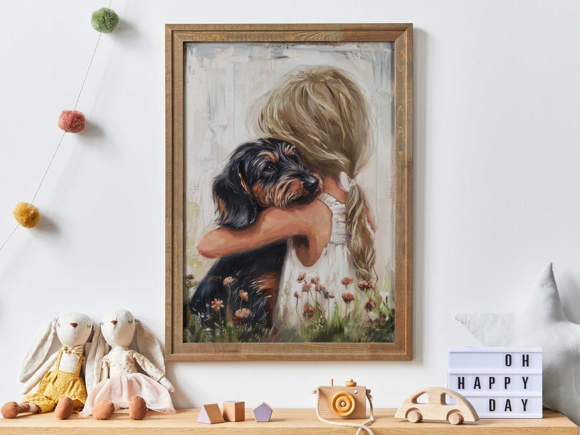 Dachshund Wall Art, Black and Brown Print, Dog Decor for Girls - WildfieldPrints
