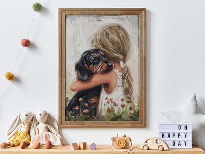 Dachshund Wall Art, Black and Brown Print, Dog Decor for Girls - WildfieldPrints
