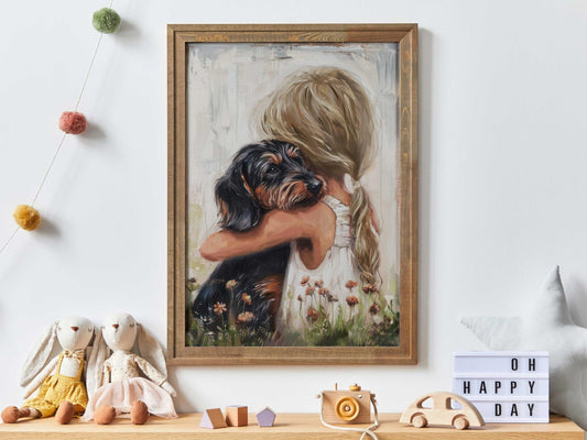 Dachshund Wall Art, Black and Brown Print, Dog Decor for Girls - WildfieldPrints