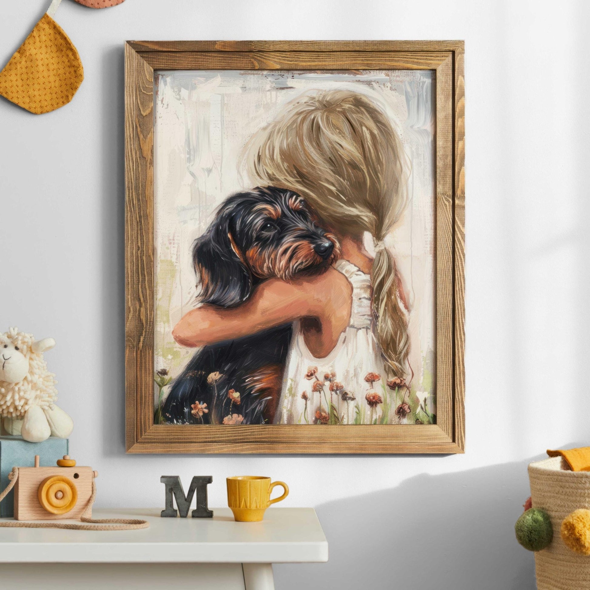 Dachshund Wall Art, Black and Brown Print, Dog Decor for Girls - WildfieldPrints