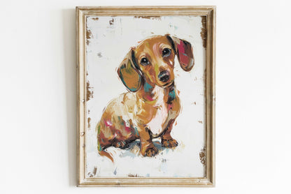 Dachshund Wall Art, Rustic Dog Decor, Puppy Print - WildfieldPrints